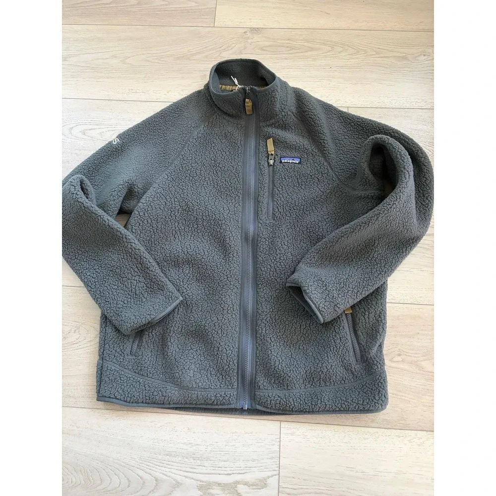 Patagonia Fleece Sweater Jacket Mens L Gray Full Zip Fleece Knit Logo